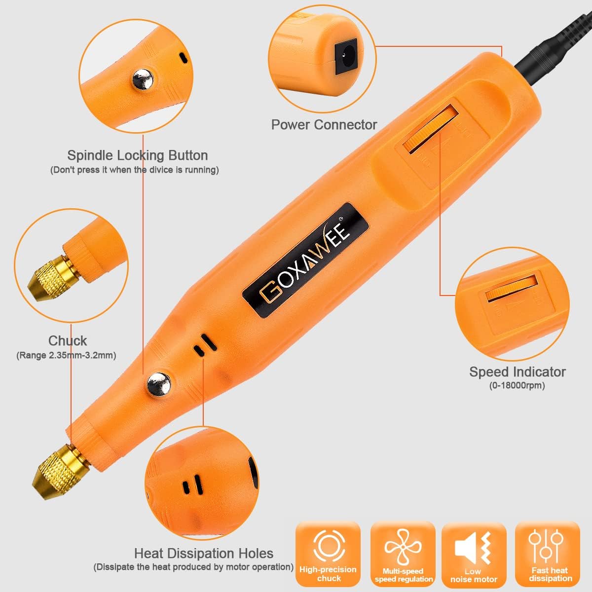 GOXAWEE 24V Mini Rotary Tool, Corded Rotary Tool with 105pcs Accessories, 18000rpm Multi-Purpose Power Rotary Tool for Handmade Crafting and DIY Creations.(Vibrant Orange)