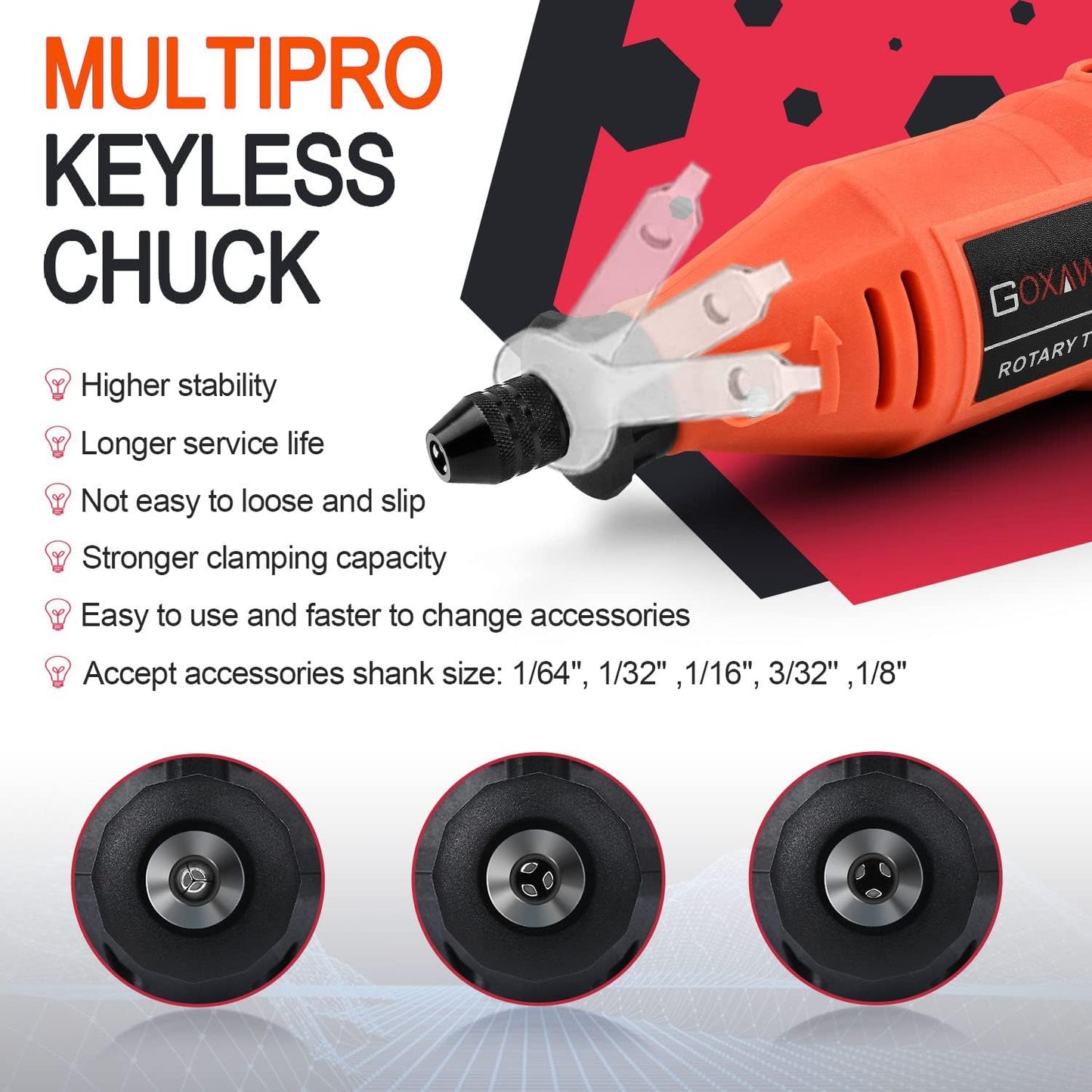 GOXAWEE Adjustable Power Rotary Tool, 30000 RPM 5 Speed, 130W, 110-120V, 140 Piece, G4007Y