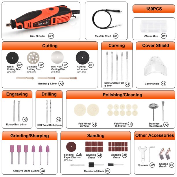 GOXAWEE 180Pcs Rotary Tool Kit
