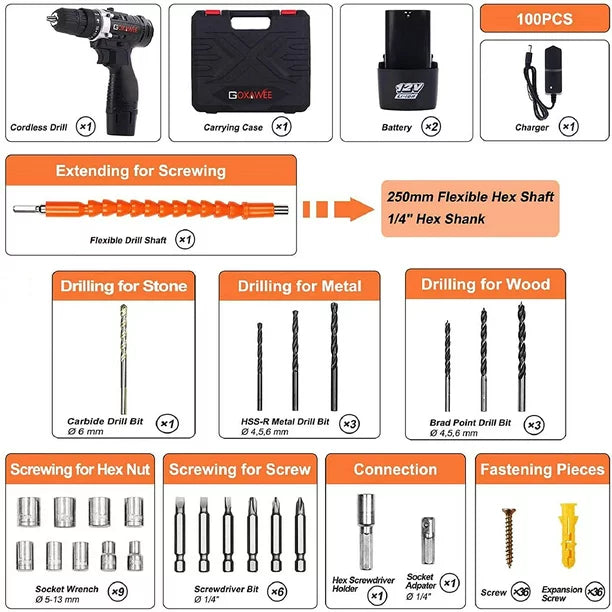 Cordless Drill Driver with 2 Batteries