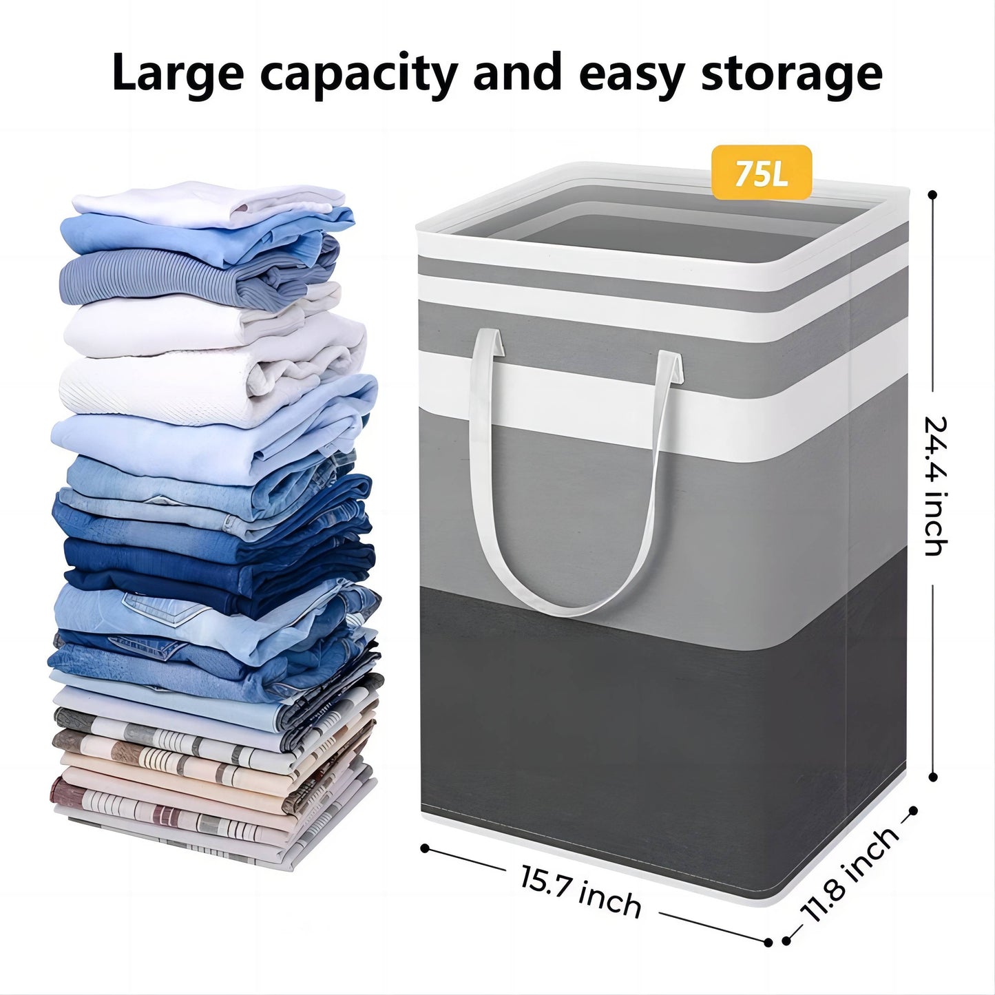 JUEMEL 2 Pack 75L Large Laundry Basket, Freestanding Waterproof Clothes Basket, Foldable Waterproof Clothes Basket, Cotton Linen Storage Basket with Handles, for Clothes and Toy Storage