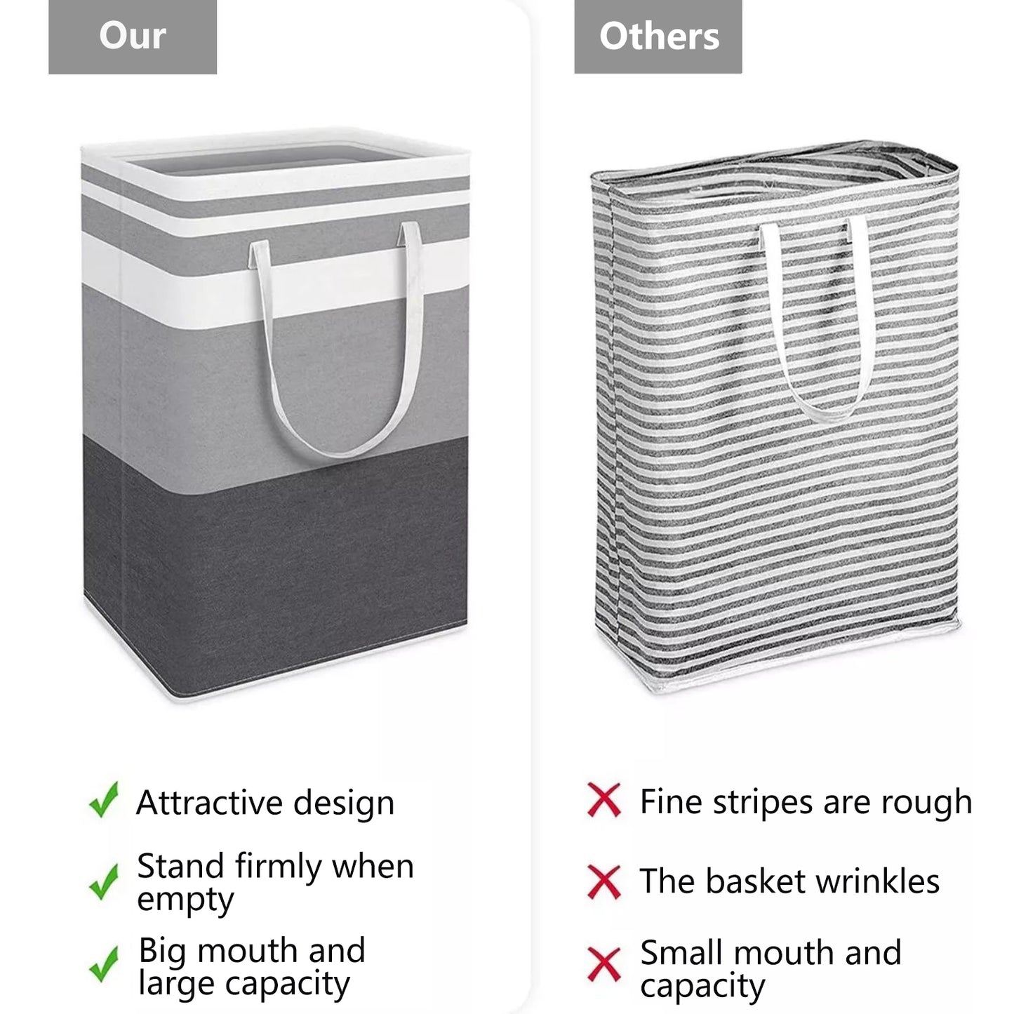 JUEMEL 2 Pack 75L Large Laundry Basket, Freestanding Waterproof Clothes Basket, Foldable Waterproof Clothes Basket, Cotton Linen Storage Basket with Handles, for Clothes and Toy Storage