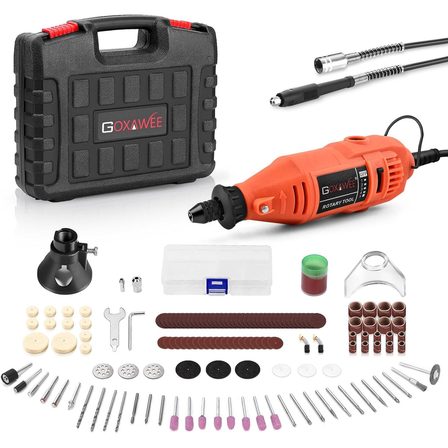 GOXAWEE Adjustable Power Rotary Tool, 30000 RPM 5 Speed, 130W, 110-120V, 140 Piece, G4007Y