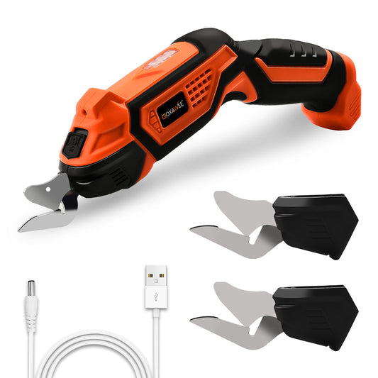 GOXAWEE 4V Cordless Electric Scissors, 1 Rechargeable Lithium Battery and 2 Cutter Blades, Cordless Shears Cutting Tool for Fabrics/Canvas/Carpets/Leather/Cardboard/Other Thin Materials