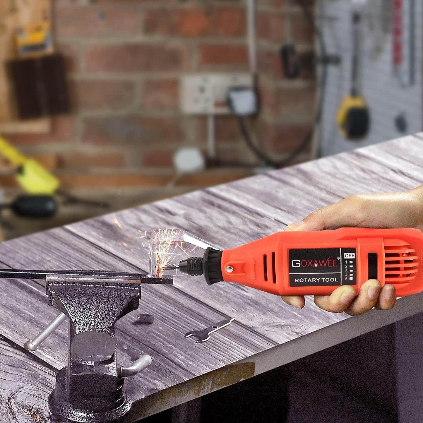 GOXAWEE Adjustable Power Rotary Tool, 30000 RPM 5 Speed, 130W, 110-120V, 140 Piece, G4007Y