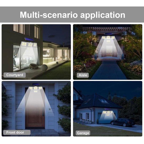 BYLIFITY Solar Lights Outdoor, 198COB 550LM Motion Sensor Lights with Wireless Remote Control, Waterproof 4 Heads Solar Flood Lights, Security Lights, for Garage/Garden/Patio