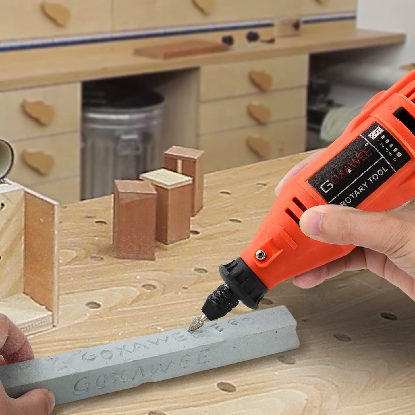 GOXAWEE Adjustable Power Rotary Tool, 30000 RPM 5 Speed, 130W, 110-120V, 140 Piece, G4007Y
