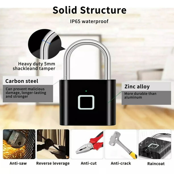 GOXAWEE Smart Fingerprint Padlock, New Anti-Theft Waterproof Safety Electronic Lock, for Dormitory Door, Gym Locker, School Locker, Backpack, Suitcase, Luggage