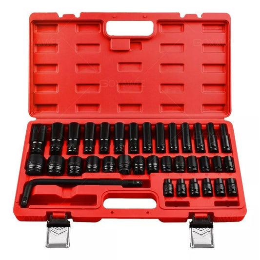 GOXAWEE 35-Piece 1/2" Drive Impact Socket Set with Bent Rod, CR-V Material