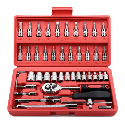 GOXAWEE 46 Pieces 1/4 inch Drive Socket Ratchet Wrench Set