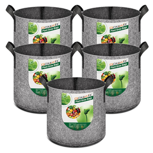 5-Pack Gallon Plant Grow Bags, GOXAWEE Thichkened Non-Woven Aeration Fabric Pots with Handles Gray