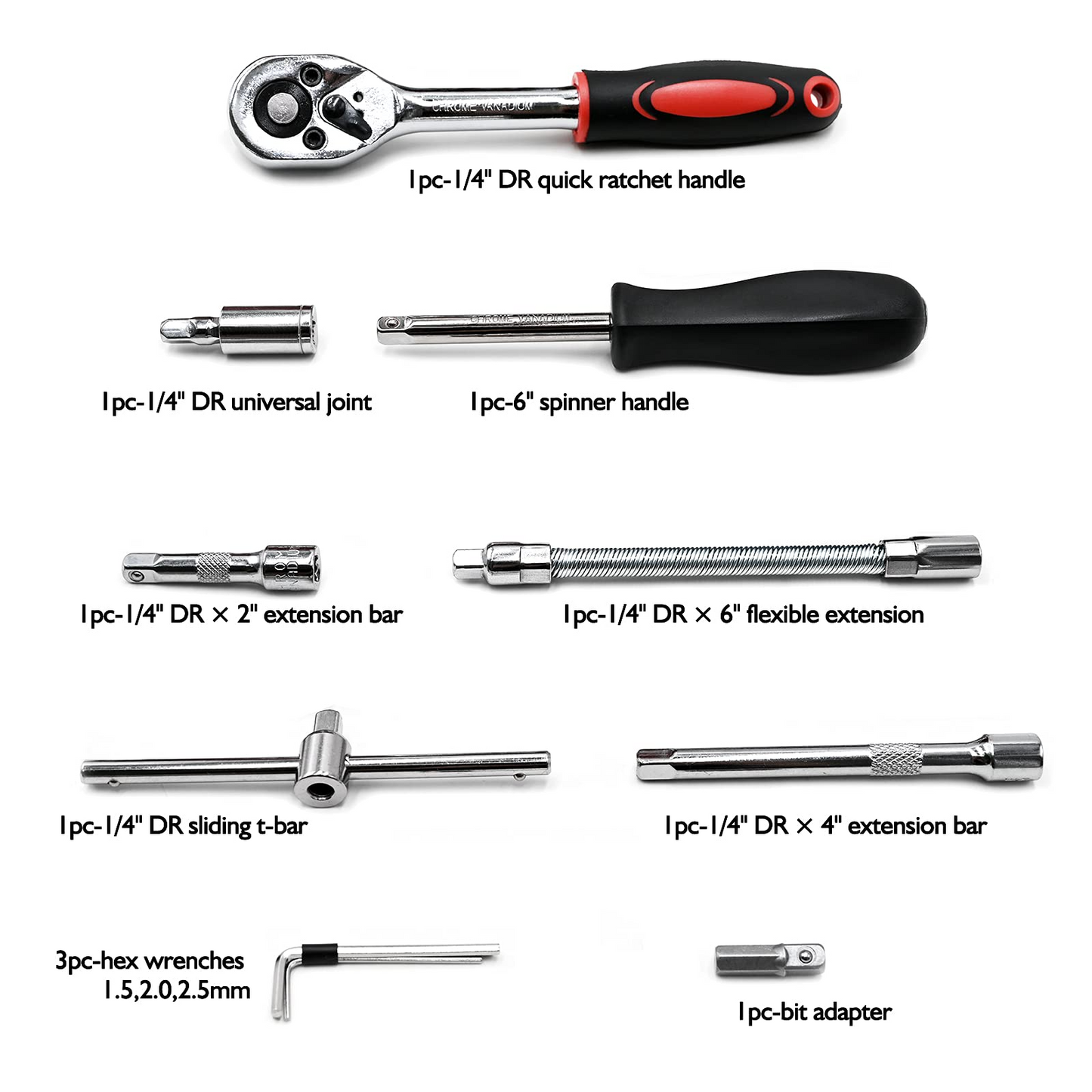 GOXAWEE 46 Pieces 1/4 inch Drive Socket Ratchet Wrench Set