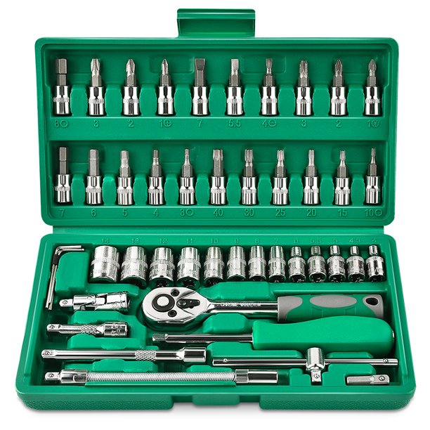 GOXAWEE 46 Pieces 1/4 inch Drive Socket Ratchet Wrench Set