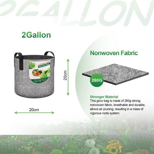 5-Pack Gallon Plant Grow Bags, GOXAWEE Thichkened Non-Woven Aeration Fabric Pots with Handles Gray