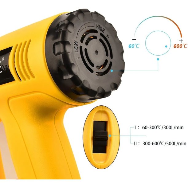 GOXAWEE Heat Gun 2000W 140℉~1112℉ Fast Heating with 4 Nozzles for Crafts