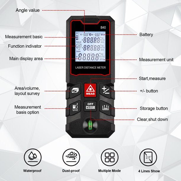 GOXAWEE Laser Measure, 328Ft Digital Laser Distance Meter with Bubble Levels