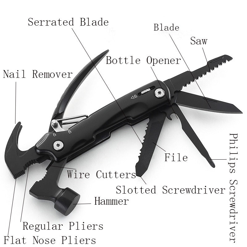12-in-1 Multi-Tools Screwdriver, Knife, Bottle Opener, Pliers, Cutters, Hammer, Scale Scraping For Outdoor Hiking Camping
